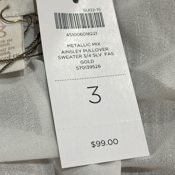 NEW!  Chico's Ainsley Metallic Gold Pullover Sweater - Size 3 / XL - $99 - Picture 10 of 15